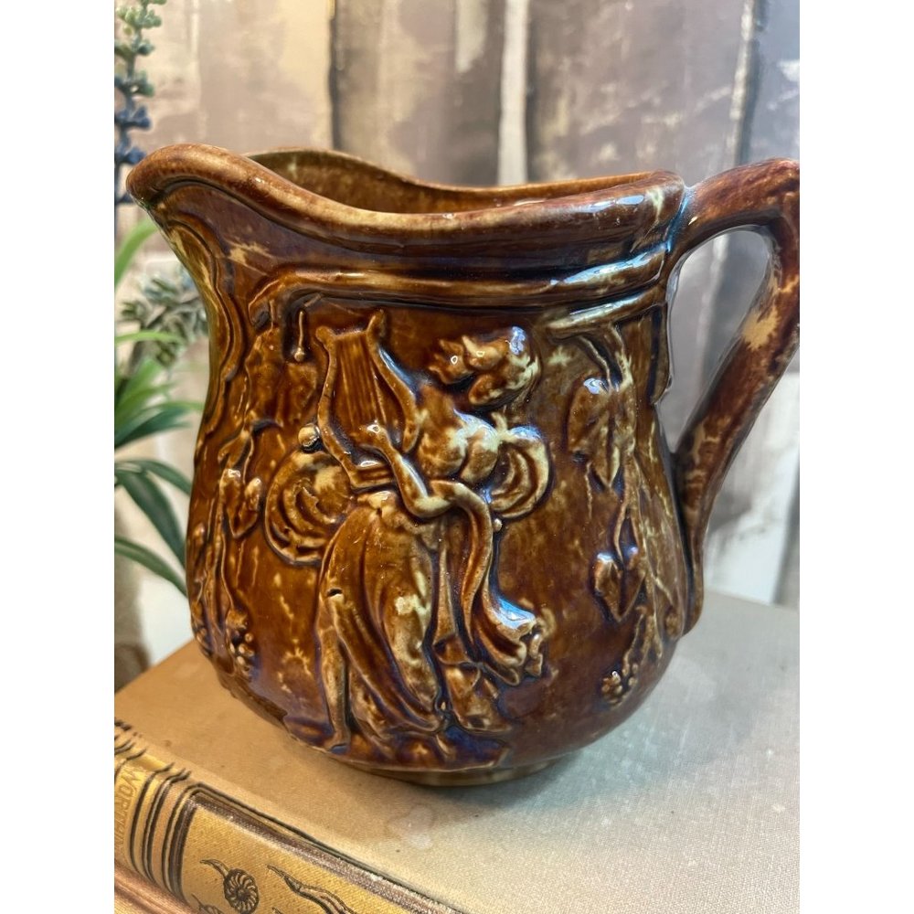 Vintage Bennington Yellow Ware Rockingham Pitcher Hunting Scene - Picture 3 of 10